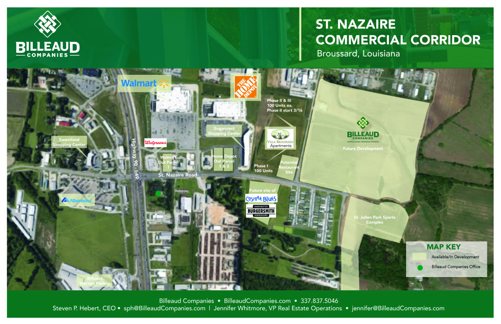 Overhead Image of St. Nazaire Commercial Corridor in Broussard Louisiana